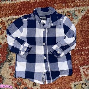 Oshkosh Baby boys button down long sleeve shirt  navyblue and white